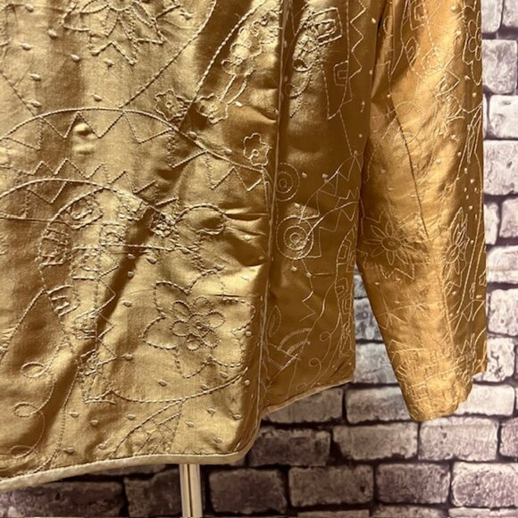Entice Gold & Ivory Long Sleeve Silk Jacket Size XL - Picture 7 of 9